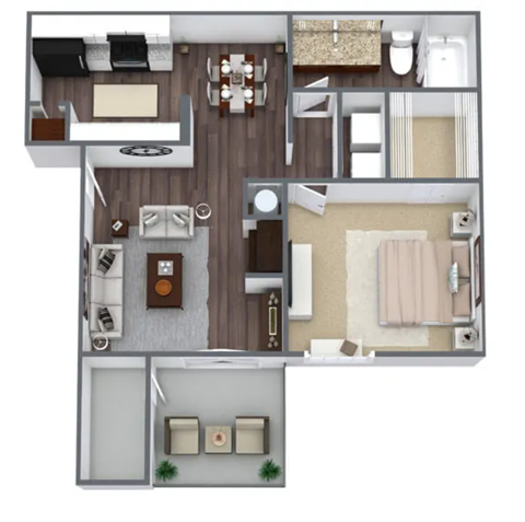 a bedroom with a bed and a chair in a small room